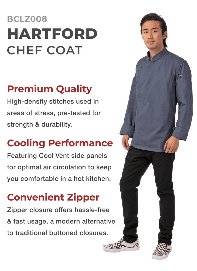 Chef Works Men's Hartford Chef Coat, Blue, Medium - Image 2